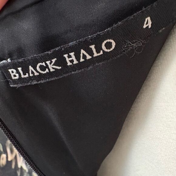 Black Halo Dress Antique Floral A-Line Cocktail Spaghetti Strap Pleated - Picture 7 of 8